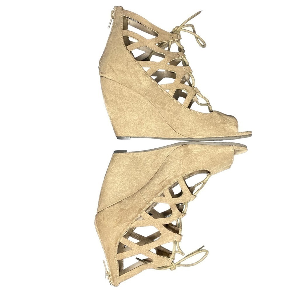 MIA Maris Faux Suede Lace Up Wedge Gladiator Sandals Tan Size 9 - Picture 3 of 6